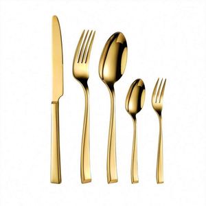 Ensemble de couverts en acier inoxydable 18/8 de haute qualité, couteau, cuillère et fourchette dorés, ensemble de couverts modernes pour restaurant, mariage - Product Image 1