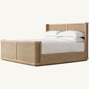 Lit avec tête de lit en rotin et cadre en bois massif de style contemporain, taille King ou Queen, avec pied de lit - Product Image 6