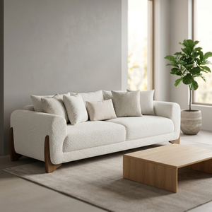 Modern Square <b>White</b> Boucle <b>Sofa</b> with Solid Wood Frame Luxury Minimalist Villa Living Room <b>Sofa</b> <b>Bed</b> - Product Image 3