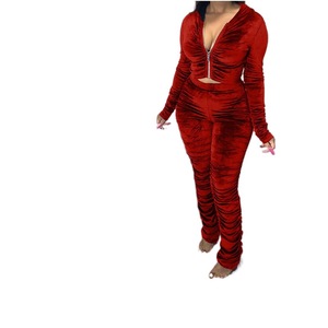 ชุดเสื้อผ้าผู้หญิง2ชิ้นแนวเซ็กซี่มาใหม่เสื้อผ้าสตรีแขนยาวกางเกงซ้อนกันแบบมีซิปด้านหน้ากางเกงวอร์มและมีฮู้ดชุด hanou hanou hanou hanou hanou - Product Image 3