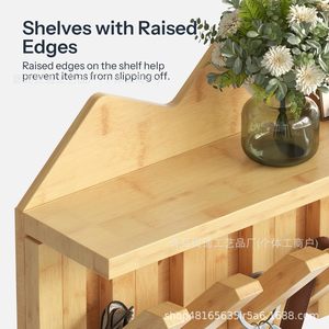Wooden Wall Mounted Coat Rack With <b>Shelf</b> And <b>Hooks</b> For Home Entryway Storage Organizer Easy Install Rectangle Shape - Product Image 4