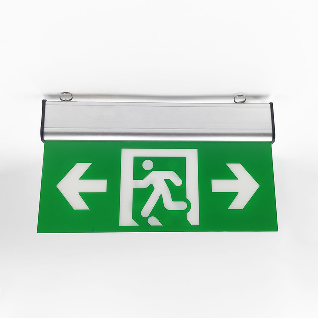 LED Emergency Exit Sign Aluminium+Acrylic IP20 Rated Rechargeable Hanging Mounted Staircase Use 3 Hours Emergency Lighting