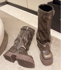 <span class=keywords><strong>Botas</strong></span> largas hasta la rodilla con plataforma para <span class=keywords><strong>mujer</strong></span> New Brown Tall Knight Retro Western Cowboy Boots - Product Image 6