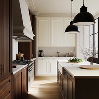 Meuble de cuisine îlot en bois massif style ferme classique, finition bois écologique, prêt pour évier, tiroirs à fermeture douce, conception modulaire