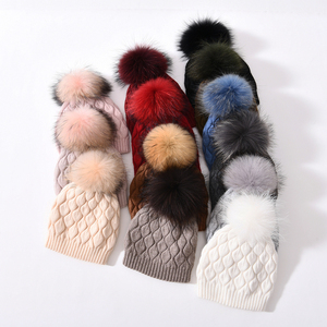 2024 <strong>Fluffy</strong> Big Real Fur Pom Pom Ball Beanie Double Layer Luxury Women Winter Ski Wholesale Wool Cashmere Knitted Beanie <strong>Hat</strong> - Product Image 5