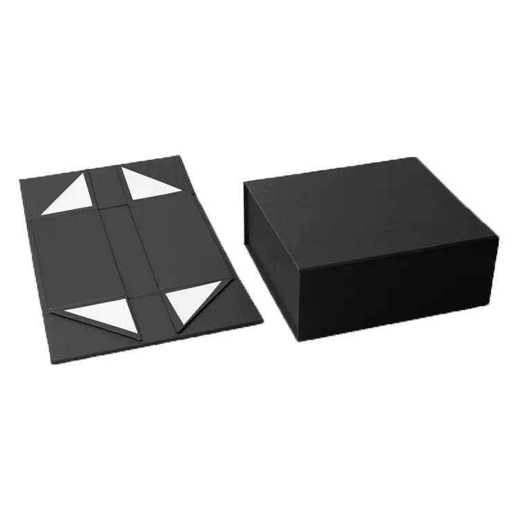 कस्टम लोगो लक्जरी उच्च अंत तह परिधान पेपर बॉक्स फोल्डेबल चुंबकीय बंद उपहार बॉक्स काले रिबन के साथ