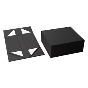 Logo personalizzato di lusso di fascia alta pieghevole scatola di carta pieghevole chiusura magnetica scatole regalo con nastro nero