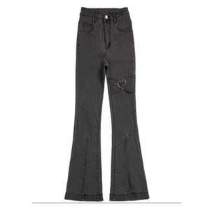 กางเกงยีนส์แฟชั่นสตรีท 100% ผ้าฝ้าย ดีไซน์น่ารักสไตล์สาวหวาน ทรงขาบาน วินเทจ ทรงหลวม - Product Image 6