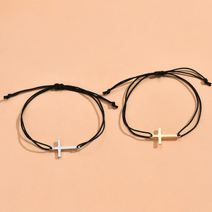 Set di Bracciali con Ciondolo a Croce e Cordino Cerato per Uomo e Donna, Gioielli Minimalisti Regolabili - Product Image 2