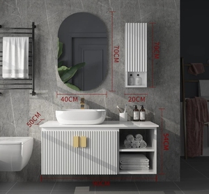 Conjunto de Muebles de Baño Modernos de Lujo Inteligente, <span class=keywords><strong>Lavabo</strong></span> de Piedra Natural con Mueble Integrado - Product Image 1