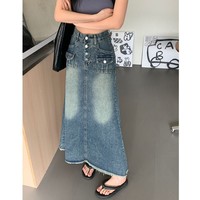 Jupe en jean évasée inspirée des créateurs, style preppy, séchage rapide, coupe amincissante pour le printemps ; poches élégantes, taille haute