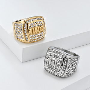 18K Gold Plated Stainless Steel King <b>Ring</b> | Hip Hop Iced Out <b>Statement</b> Jewelry | Men's Bling Cubic Zirconia Signet <b>Ring</b> - Product Image 6