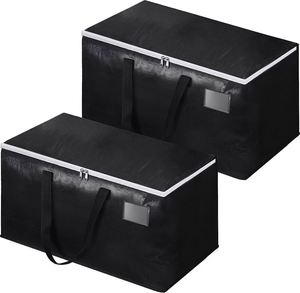 Sacs de déménagement extra larges en non-tissé avec fermeture éclair et poignées de transport, écologiques, 105L, gain de place - Lot de 2, noir - Product Image 1