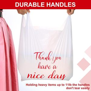 ถุงใส่เสื้อยืด ถุงพลาสติกแบบใช้ซ้ำได้และแบบใช้ครั้งเดียวสำหรับธุรกิจขนาดเล็ก ร้านขายของชำ (สีขาว, สีแดง) - Product Image 3