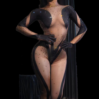 Combinaison de soirée à manches longues en strass et cristaux, tenue de pole dance, justaucorps féminin, combinaison de performance, combinaison une pièce
