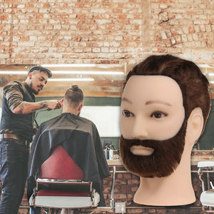 Cabeza de maniquí para hombre, 100% de cabello humano con barba, cabeza de entrenamiento marrón oscuro, maniquí de peluquero - Product Image 4