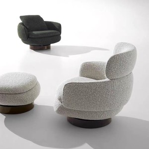 Fauteuil pivotant moderne en <span class=keywords><strong>velours</strong></span> bouclé noir avec dossier en bois pour salon et salle de classe - Product Image 4