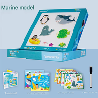 Vielseitige Cartoon-Holzpuzzles für Kinder, Magnetisches Puzzle-Zeichenbrett, Reisespielzeug