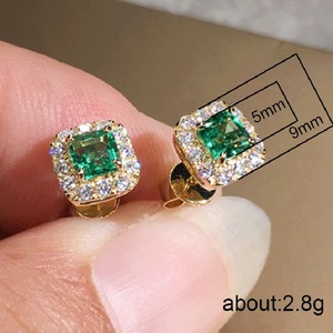 Sparkling <b>Emerald</b> Green Cubic Zirconia <b>Stud</b> Earrings Geometric Quadrilateral Bezel Setting Everyday Wear - Product Image 4