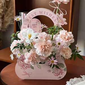 Scatola di Fiori per la Festa della Mamma con Stampa 'Best Wishes', Confezione per Bouquet di Garofani Rosa, Ideale per Compleanni e Regali - Product Image 3