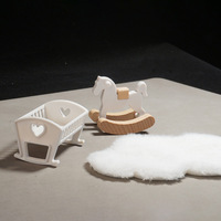 Miniature berceau en bois, cheval de Troie, tapis nuage 1:12 pour décoration, mobilier, jouet, maison de jeu en bois, meubles de chambre