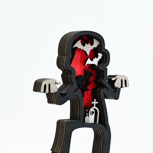Gruselige Mehrschichtige Holz-Zombie-Kunst Handgefertigte Halloween-Tischdekoration mit Friedhof & Fledermäusen Unheimlicher Wohnakzent für Halloween-Party - Product Image 6