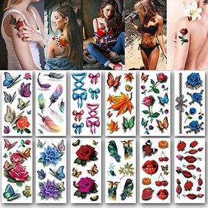 <span class=keywords><strong>Tatouage</strong></span> Temporaire <span class=keywords><strong>3D</strong></span> Sexy pour Femmes Hommes Filles Adultes Adolescents Modèles Gars Tatouages Colorés Papillons Fleurs - Product Image 6
