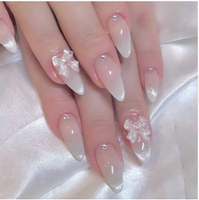 Nouvelles Faux Ongles Press-On Œil de Chat Haut de Gamme Français en Lavande, Forme Ronde Courte, en Acrylique Effet Bonbon, Référence 3260