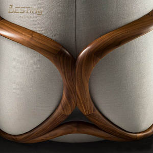 كرسي بذراعين بتصميم Wabi-sabi إيطالي عصري لغرفة المعيشة، كرسي مميز فاخر باللون البيج من خشب الجوز والقماش - Product Image 4