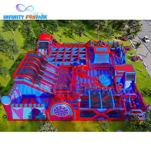 Mới được phổ biến trẻ em màu đỏ màu xanh Inflatable phiêu lưu đảo khổng lồ trượt + bóng hồ bơi OEM Dịch vụ Inflatable công viên chủ đề - Product Image 1