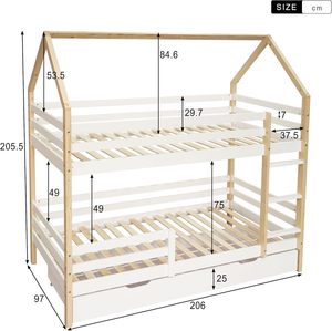 Bunk <strong>Bed</strong> With Ladder and Large Drawers,For 2 Children With Fall Protection and 2 Slatted Frames,<strong>Pine</strong> Children's <strong>Bed</strong> - Product Image 3