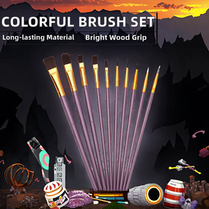 Juego de pinceles de madera coloridos Acrílico/Acuarela/Gouache/Suministros de pintura al óleo con mango de plástico Material de pelo de nailon - Product Image 3