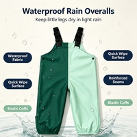 Salopette de pluie imperméable pour enfants en PU, couleur verte, avec bretelles réglables et chevilles élastiques, pour l'extérieur, écologique, OEM