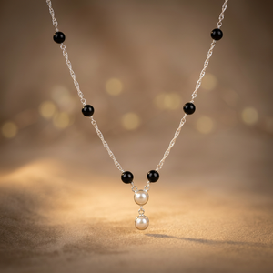 Women's 925 Silver Beaded Necklace with Black Onyx Fashion Jewelry with Pearls - Product Image 3