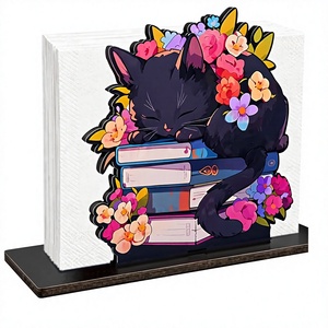 Tempat Serbet Kucing Hitam Kayu Desain Kucing Tidur Lucu Rustic Pengatur Serbet Kertas Dekorasi Meja Farmhouse yang Nyaman untuk Dapur - Product Image 1