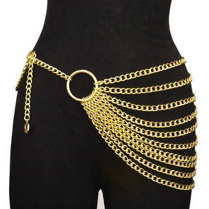 Multi Layered Chunky <b>Chain</b> Waist <b>Chain</b> <b>Gold</b> Metal Tassel Decorative <b>Belt</b> For Women Dresses Shirts Suits - Product Image 1
