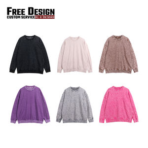 Sudadera Unisex Holgada con Cuello Redondo, Estilo Arrugado, Lavado con Efecto Nieve Otoñal, 400g, con Estampado Floral, Servicio OEM - Product Image 3