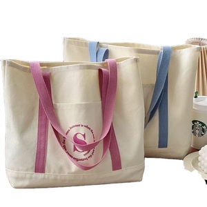 Sac fourre-tout en toile de coton uni écologique de 12 oz avec poches extérieures avant, idéal pour le shopping, personnalisable avec logo - Product Image 1