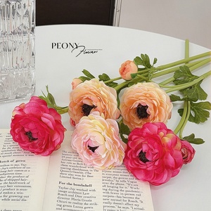 Fleur artificielle <span class=keywords><strong>de</strong></span> renoncule à deux têtes, fausse pivoine, <span class=keywords><strong>bouquet</strong></span> <span class=keywords><strong>de</strong></span> <span class=keywords><strong>mariée</strong></span> pour mariage printanier, décoration <span class=keywords><strong>de</strong></span> table à domicile - Product Image 1