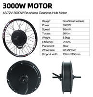 Kit de conversion de vélo électrique en stock aux États-Unis, livraison rapide, 72v 3000w, moteur sans engrenage super puissant, écran LCD coloré