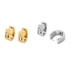 Orecchini a cerchio in cristallo in acciaio inossidabile oro e argento da 6 mm con strass per donna, gioielli alla moda - Product Image 2