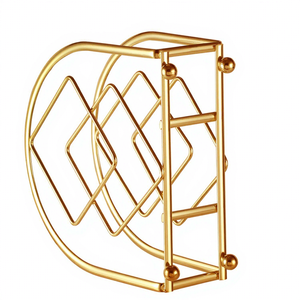 Porte-serviettes élégant en métal doré, support décoratif de table pour mouchoirs, design géométrique moderne double losange, cuisine et salle à manger - Product Image 4
