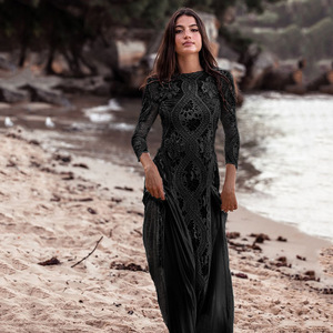 Vestido de Fiesta Elegante para Mujer, Estilo Europeo y Americano, Primavera 2026, Vestido de Encaje con Espalda Descubierta y Estampado de Manga Larga para Boda - Product Image 6