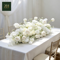 Chemin de table en tissu de soie artificielle fait main, avec roses blanches et gypsophile, pour la décoration de mariages, banquets et remises de diplômes