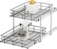 Organisateur de placard coulissant moderne en fer chromé robuste à 2 niveaux, étagère de rangement de cuisine à extension complète pour casseroles, poêles et épices