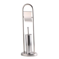 Brosse de toilette en acier inoxydable avec porte-rouleau de papier pour salle de bain, sur pied