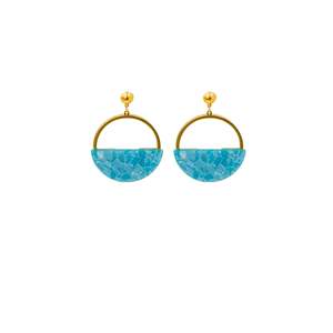 Boucles d'oreilles manchette tendance en acier inoxydable 316L plaqué or PVD, design mosaïque bleu durable et résistant - Product Image 1