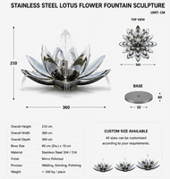 Grande fontaine d'eau en acier inoxydable BSA Lotus 304/316L, sculpture polie miroir, élément aquatique extérieur pour jardin de villa et parc