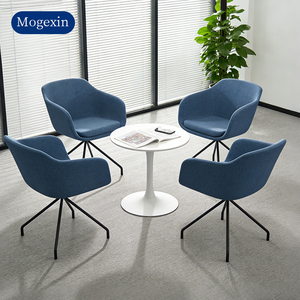 Fauteuil pivotant moderne en tissu, base en métal à 4 étoiles, fauteuil rembourré pour bureau, salon, hôtel - Product Image 2