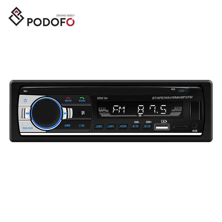 Podofo 1 Din 자동차 MP3 플레이어 자동차 라디오 고속 충전 오디오 음악 USB/ BT/SD/AUX-IN/AM/FM 자동차 로케이터 모바일 APP